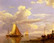 Fishing Boats Off The Coast At Dusk - 约翰内斯·赫曼努斯·库库克